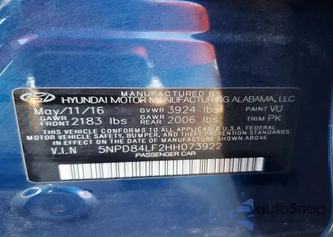 2017 Hyundai Elantra Se из США, поврежденный, VIN 5NPD84LF2HH073922